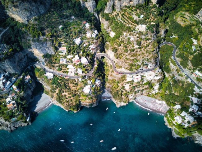 Coastline road near Positano, Italy – Aerial point of view